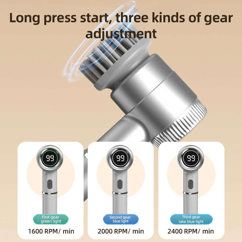 Cordless Electric Cleaning Brush Set Portable Electric Spin Scrubber Water Resistant 3 Speeds Digital Display Handheld Scrubber