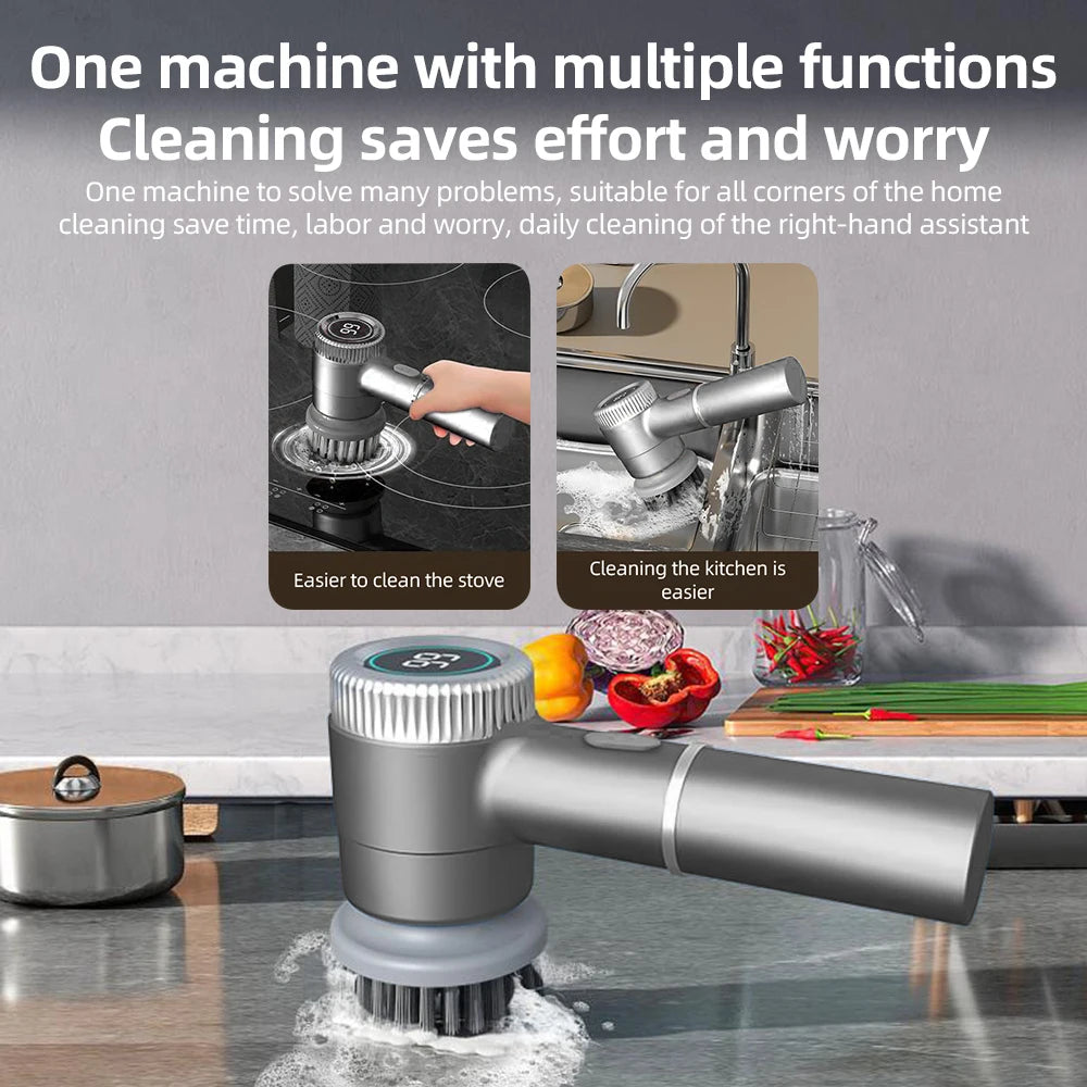 Cordless Electric Cleaning Brush Set Portable Electric Spin Scrubber Water Resistant 3 Speeds Digital Display Handheld Scrubber