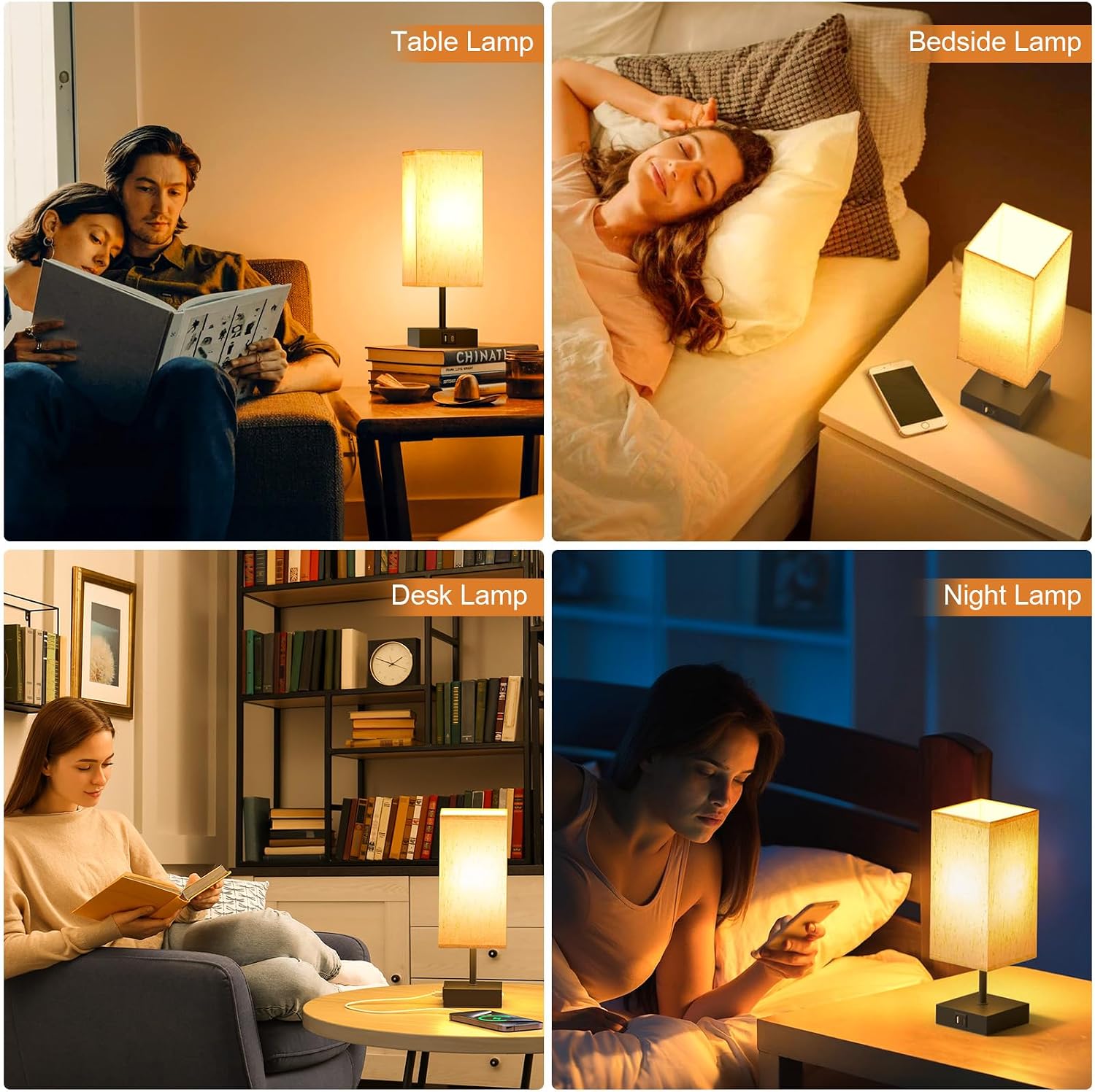 Bedside Lamp, Touch Control Small Lamp for Bedroom, Nightstand Lamp with Charging Station USB C + a Ports, 3 Way Dimmable for Home Living Room, LED Bulb Included, Upgraded Fabric Shade, Cream
